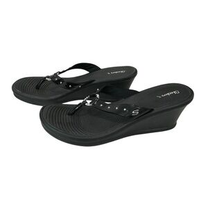 Skechers Cali Sandals Womens Black 9 Thong Shoe Flip Flop Studs Wedge Dressy
